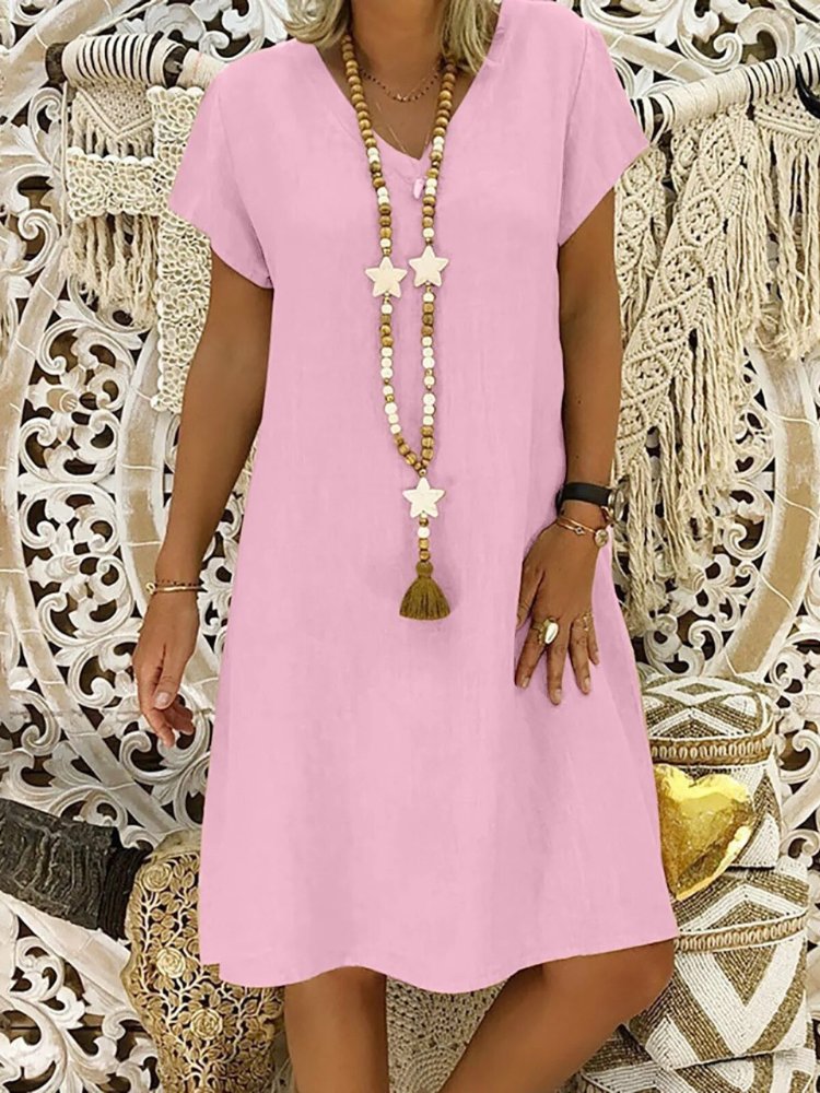 Women's Short Sleeve Linen Mini Dress