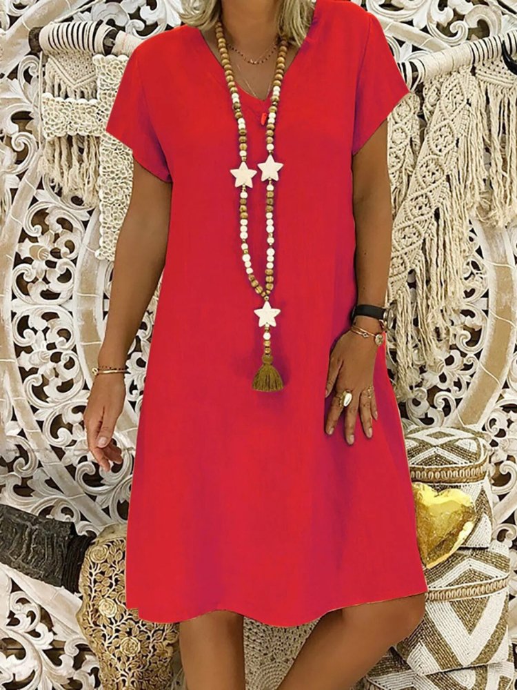 Women's Short Sleeve Linen Mini Dress