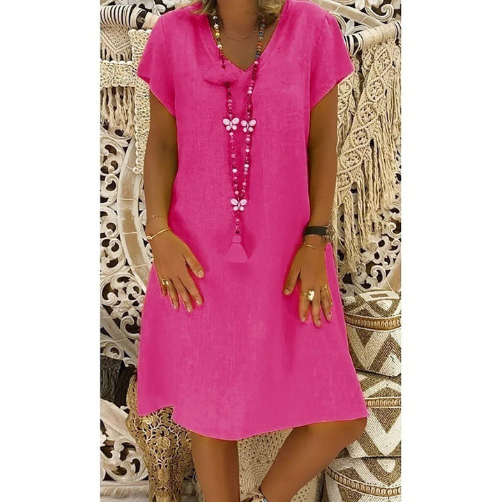 Women's Short Sleeve Linen Mini Dress