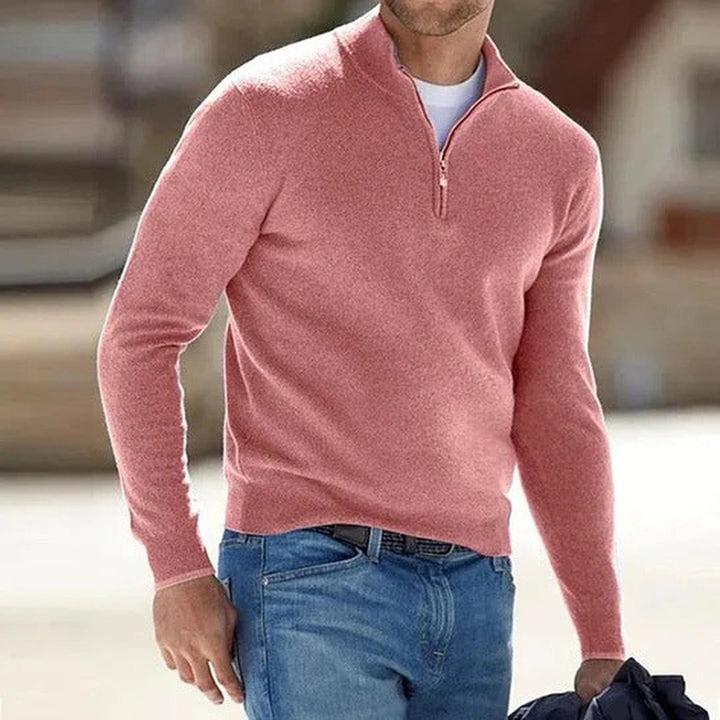 Men's Cashmere Quarter Zip Sweater with Stand Collar