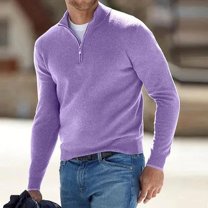 Men's Cashmere Quarter Zip Sweater with Stand Collar