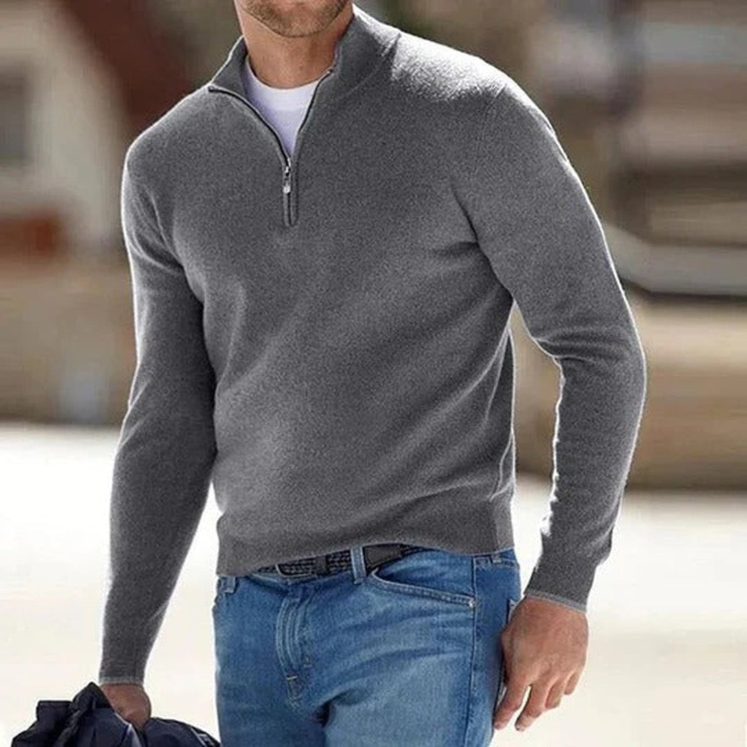 Men's Cashmere Quarter Zip Sweater with Stand Collar