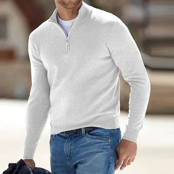Men's Cashmere Quarter Zip Sweater with Stand Collar