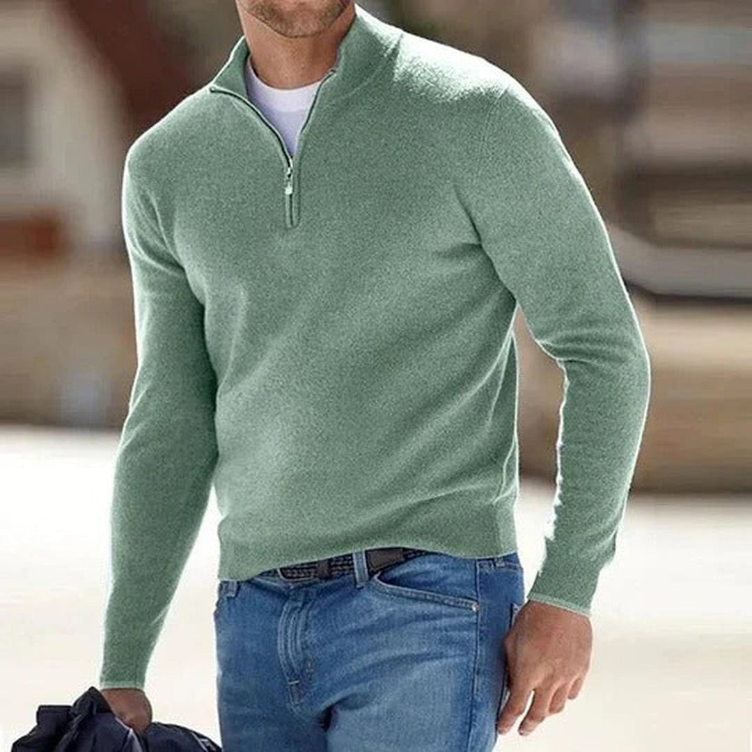 Men's Cashmere Quarter Zip Sweater with Stand Collar