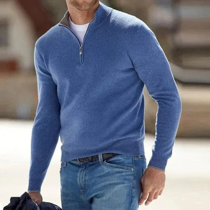 Men's Cashmere Quarter Zip Sweater with Stand Collar