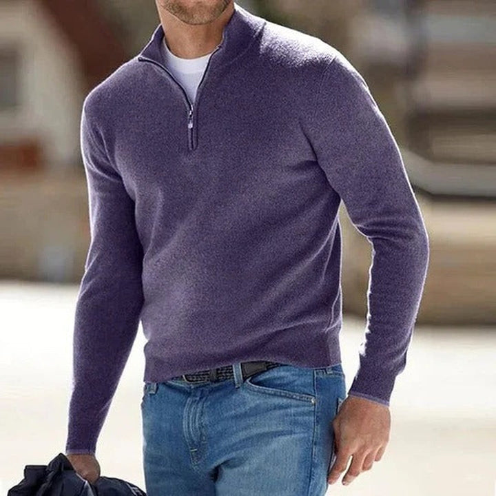 Men's Cashmere Quarter Zip Sweater with Stand Collar