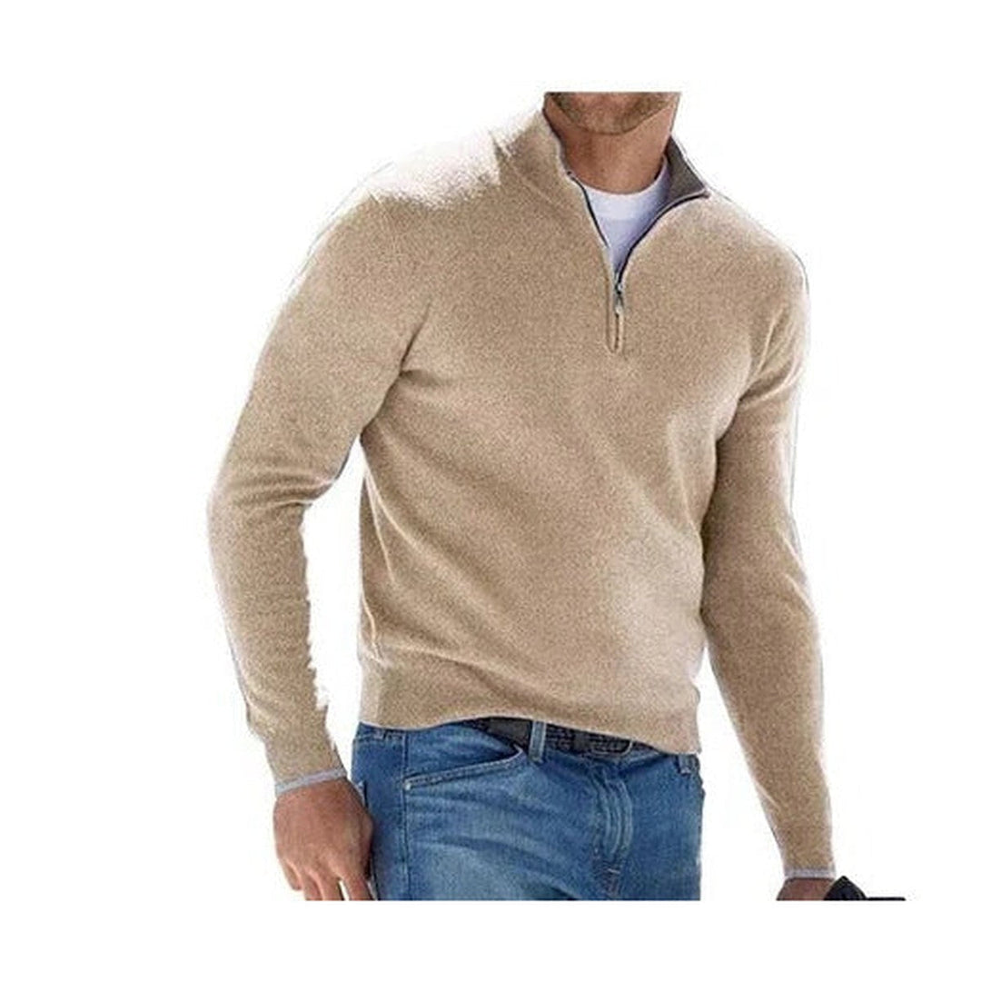 Men's Cashmere Quarter Zip Sweater with Stand Collar