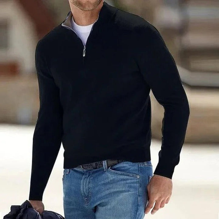 Men's Cashmere Quarter Zip Sweater with Stand Collar