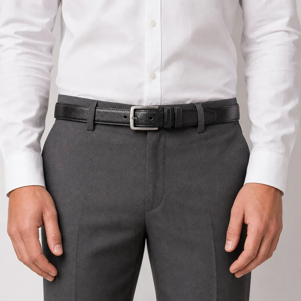 Men's Stitched Belt with Double Loop Buckle