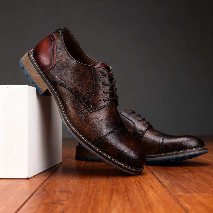Men's Leather Cap-Toe Derby Shoes
