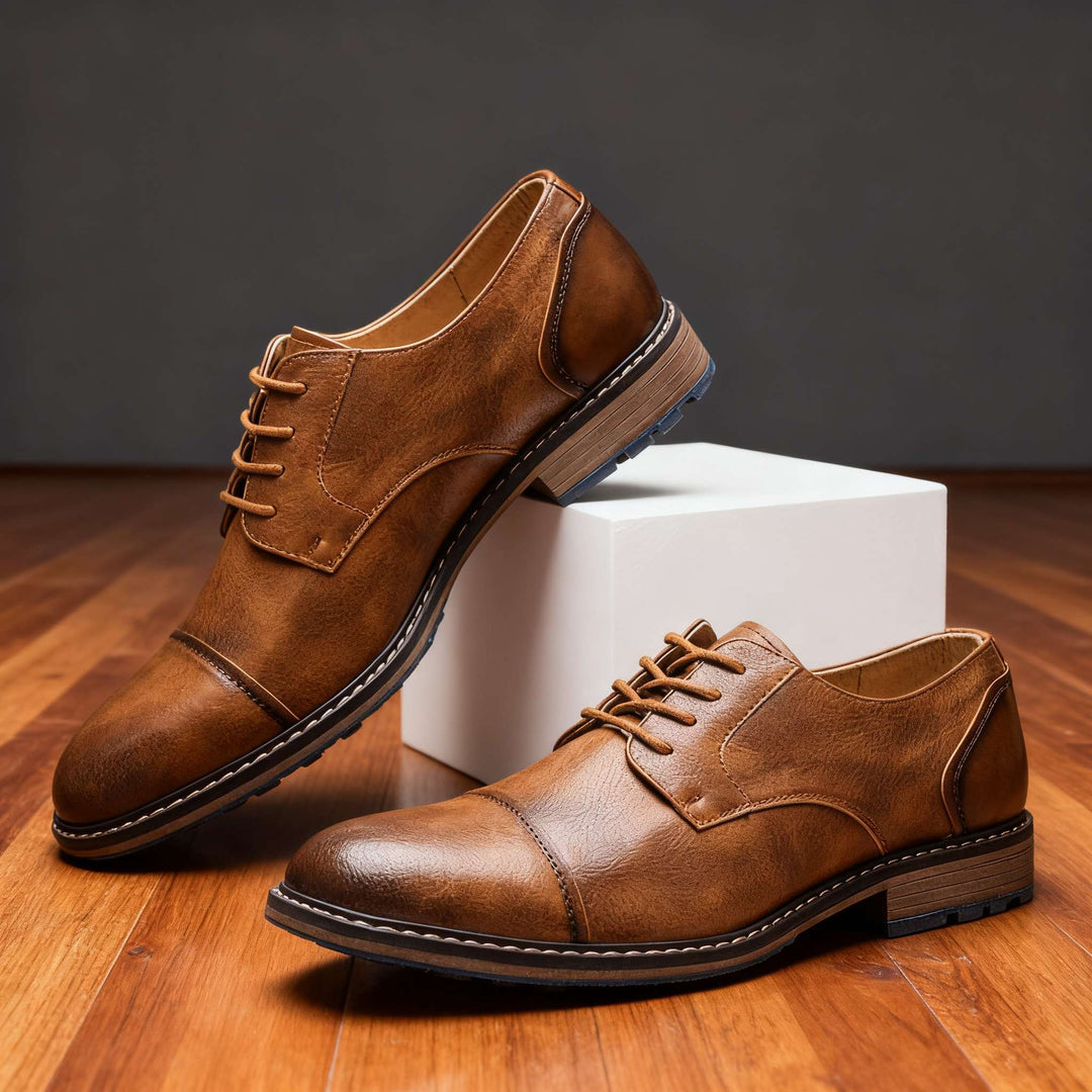 Men's Leather Cap-Toe Derby Shoes