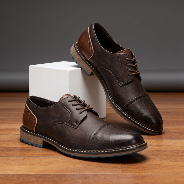 Men's Leather Cap-Toe Derby Shoes