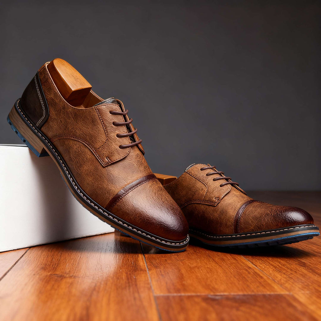 Men's Leather Cap-Toe Derby Shoes