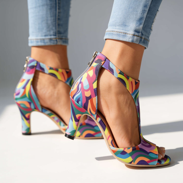 Women's Peep-Toe Heeled Sandals with Ankle Strap