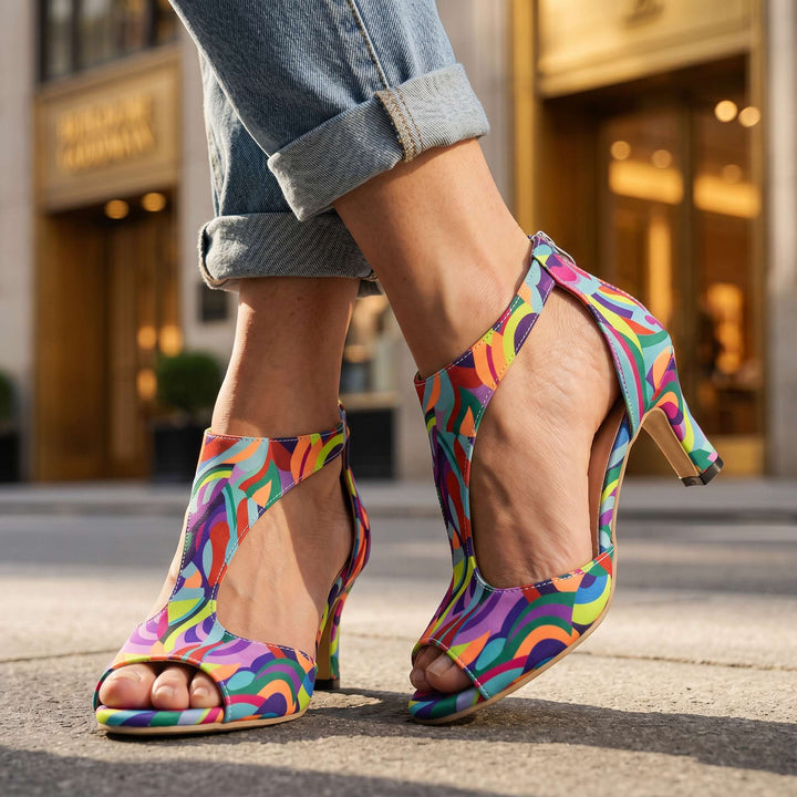 Women's Peep-Toe Heeled Sandals with Ankle Strap