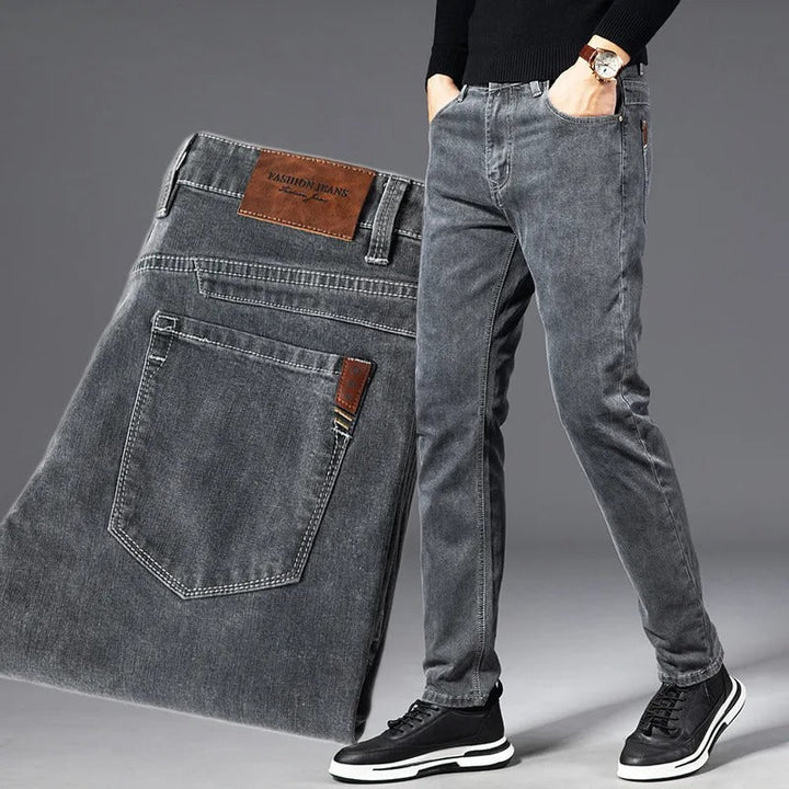 Men's Stretch Denim Tapered Jeans in Gray