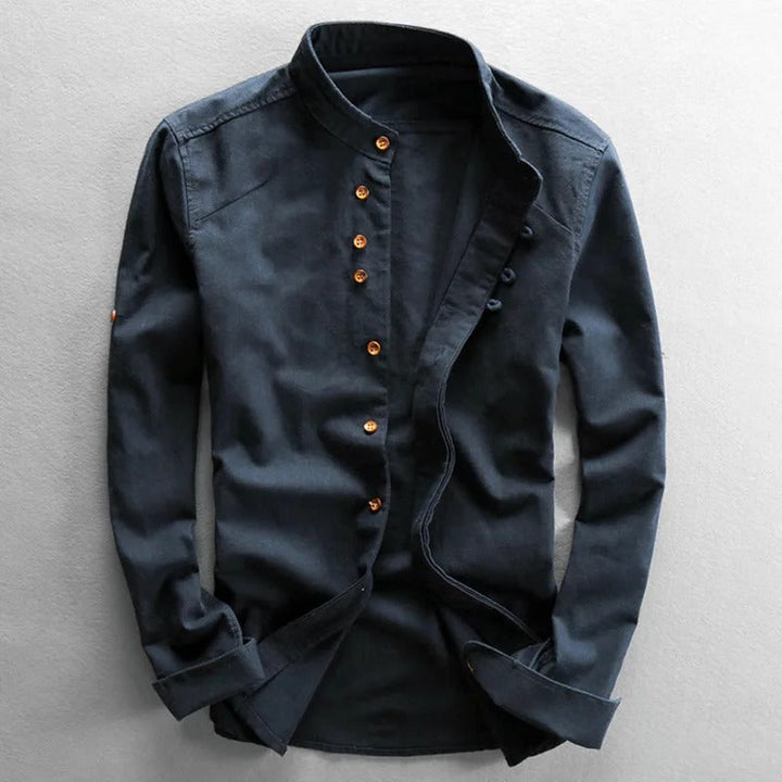 Men's Cotton Mandarin Collar Button-Up Shirt