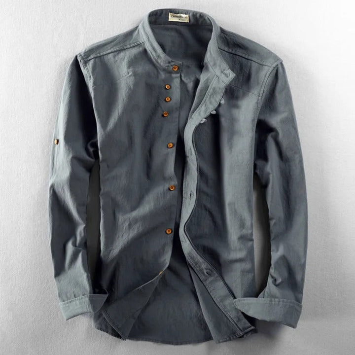 Men's Cotton Mandarin Collar Button-Up Shirt