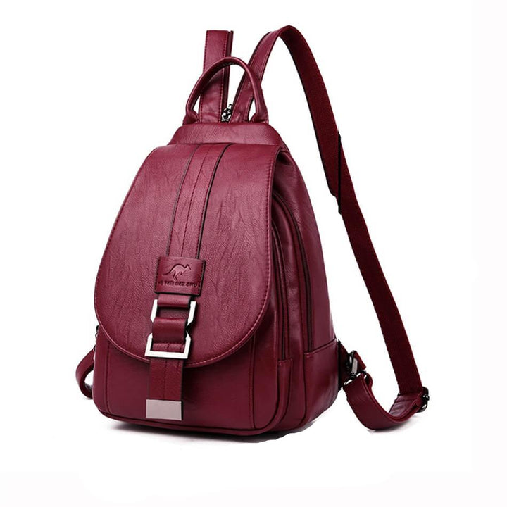 Women's Leather Backpack with Buckle Flap Closure