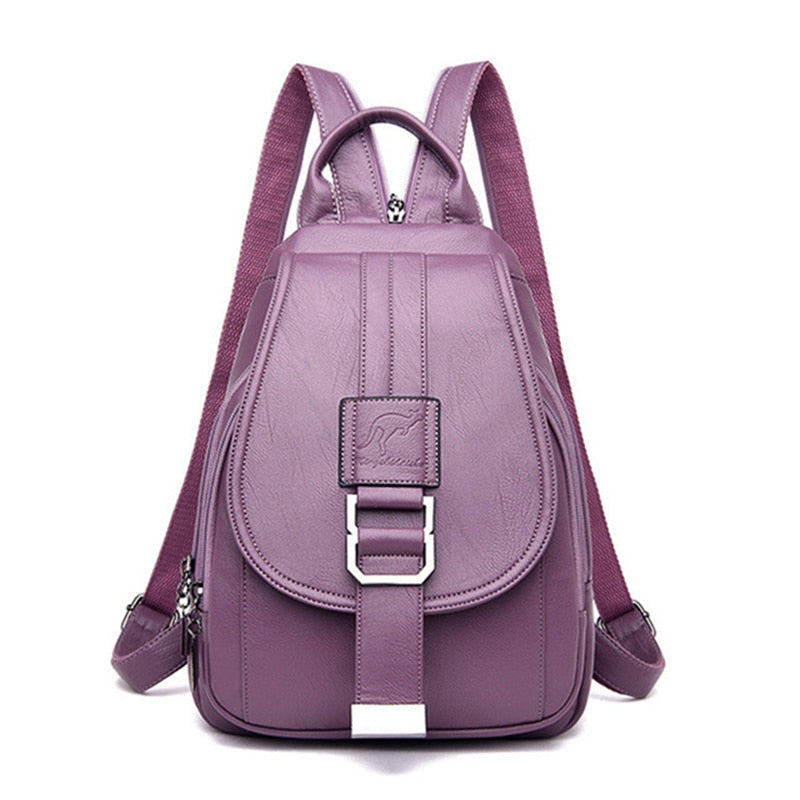 Women's Leather Backpack with Buckle Flap Closure