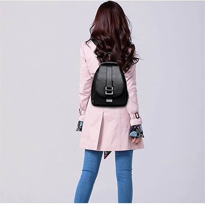 Women's Leather Backpack with Buckle Flap Closure