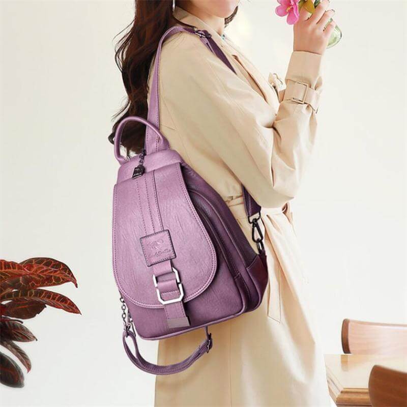 Women's Leather Backpack with Buckle Flap Closure