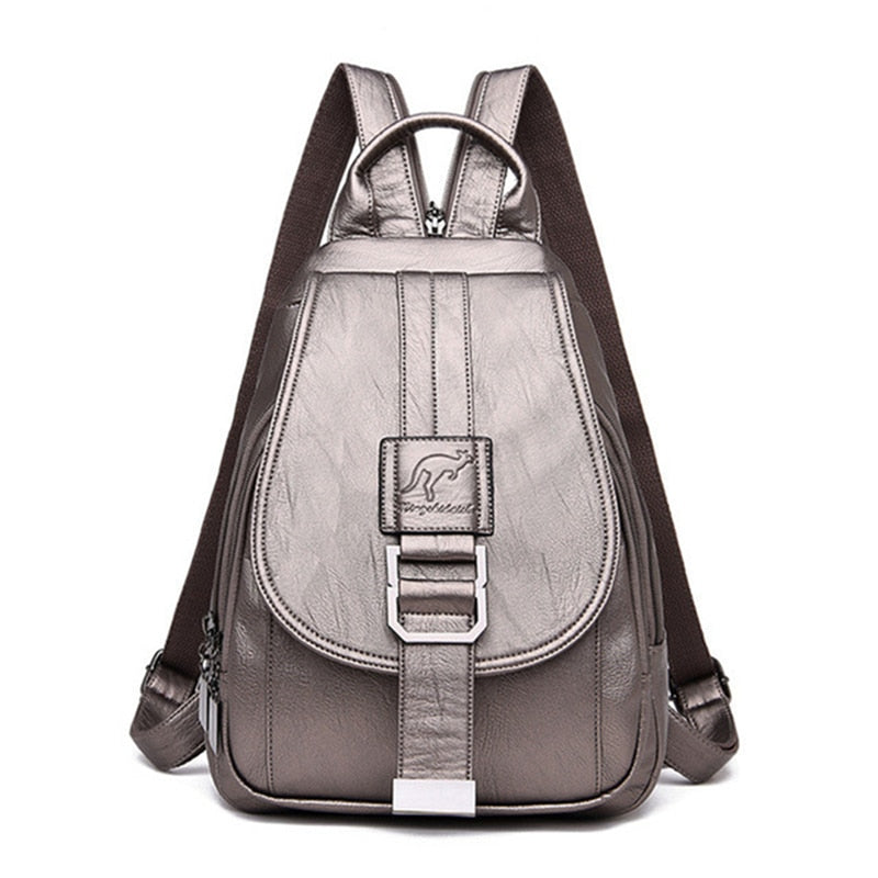 Women's Leather Backpack with Buckle Flap Closure