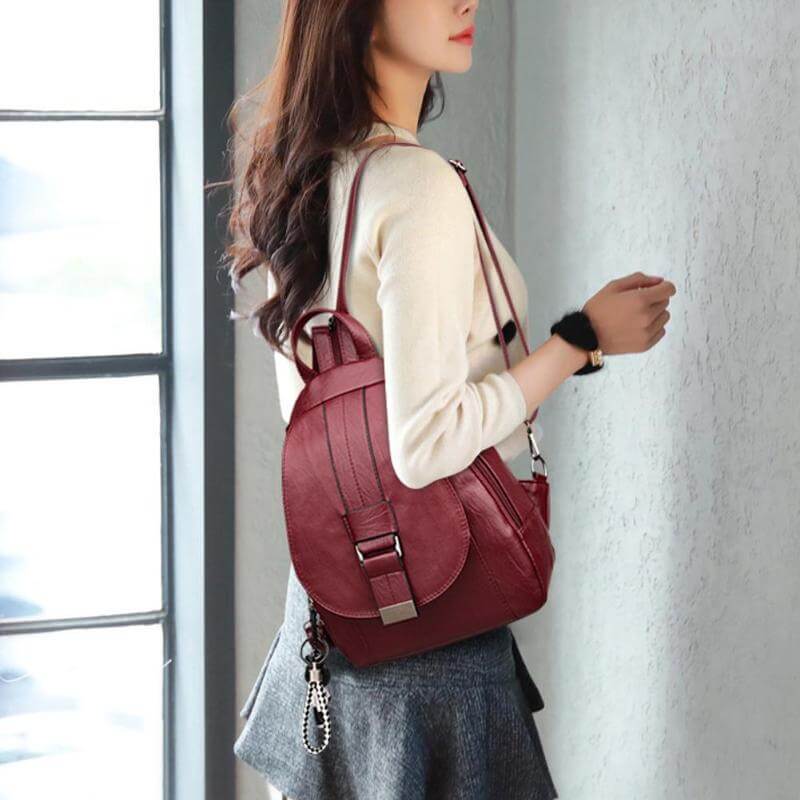 Women's Leather Backpack with Buckle Flap Closure