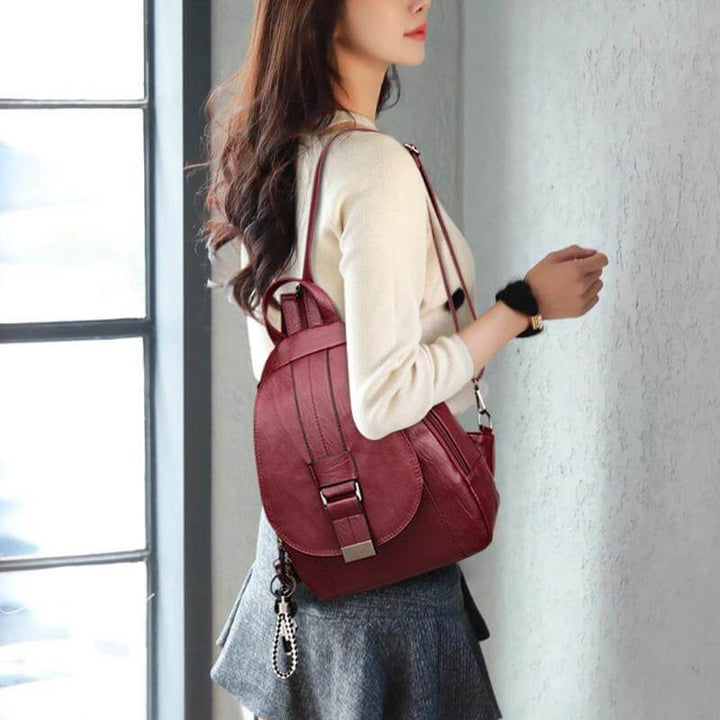 Women's Leather Backpack with Buckle Flap Closure
