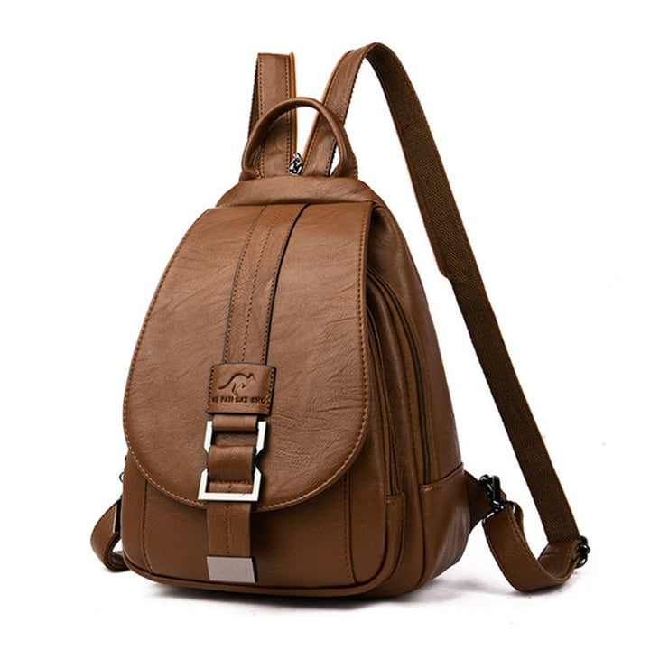 Women's Leather Backpack with Buckle Flap Closure