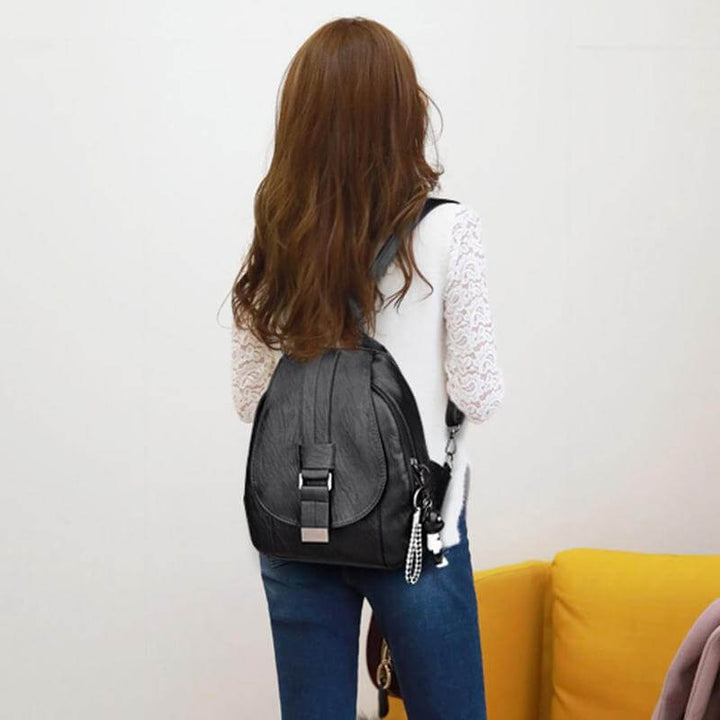 Women's Leather Backpack with Buckle Flap Closure