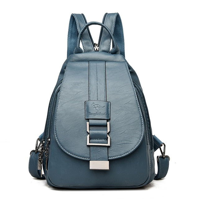Women's Leather Backpack with Buckle Flap Closure