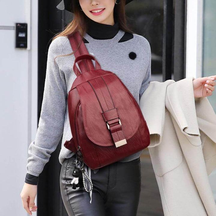 Women's Leather Backpack with Buckle Flap Closure