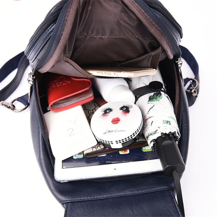 Women's Leather Backpack with Buckle Flap Closure