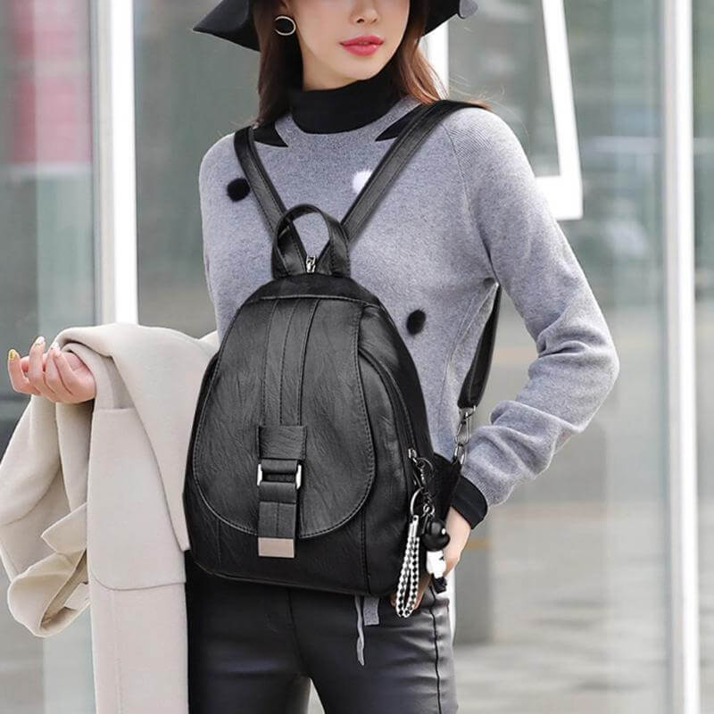 Women's Leather Backpack with Buckle Flap Closure
