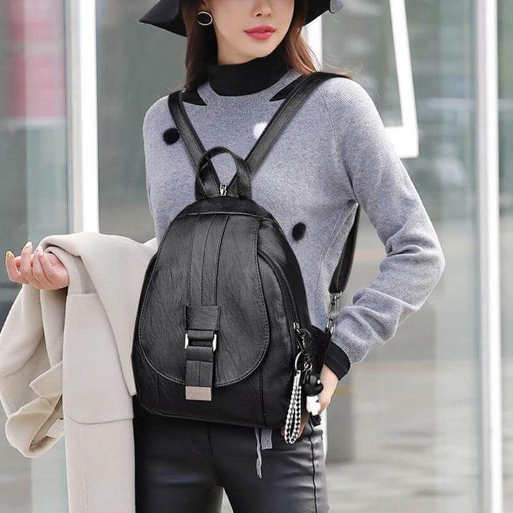 Women's Leather Backpack with Buckle Flap Closure