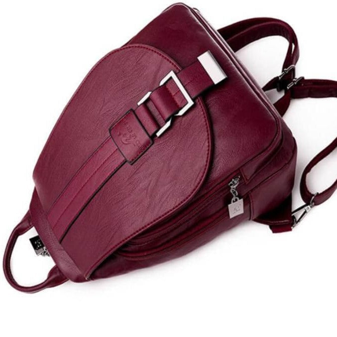 Women's Leather Backpack with Buckle Flap Closure