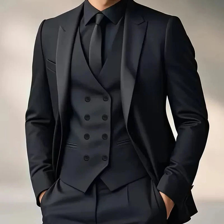Men's Slim Fit Three Piece Suit with Double Breasted Waistcoat