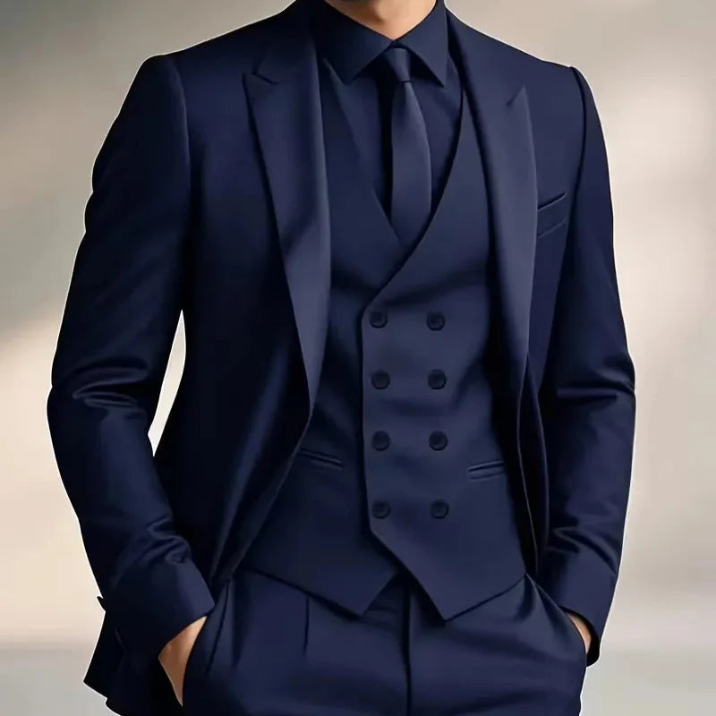 Men's Slim Fit Three Piece Suit with Double Breasted Waistcoat