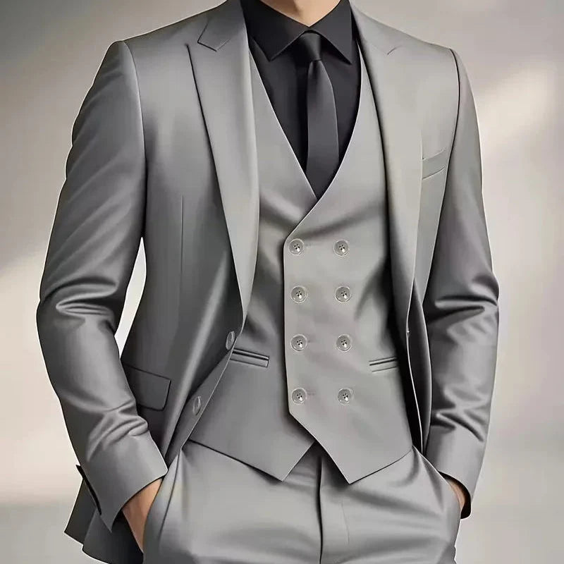 Men's Slim Fit Three Piece Suit with Double Breasted Waistcoat