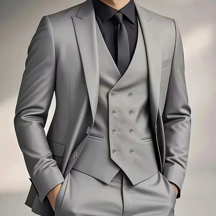 Men's Slim Fit Three Piece Suit with Double Breasted Waistcoat