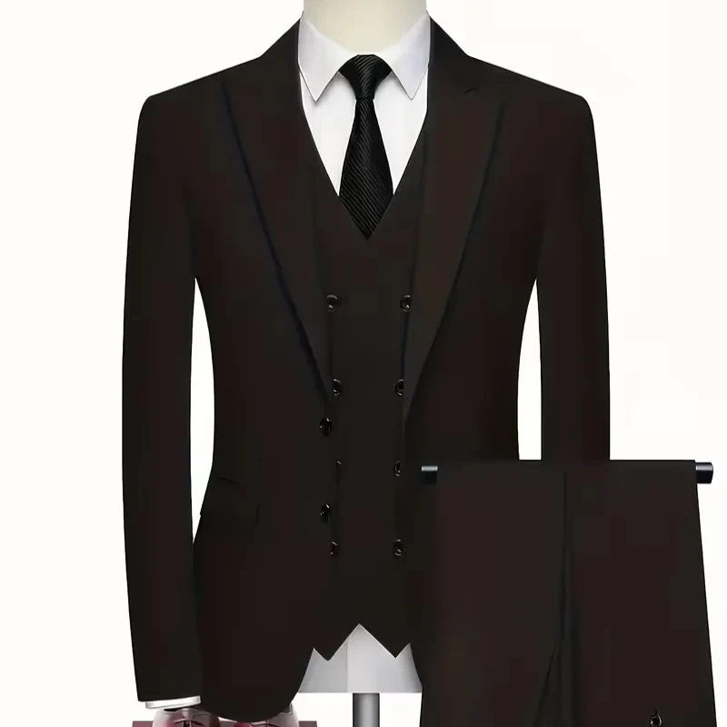 Men's Slim Fit Three Piece Suit with Double Breasted Waistcoat