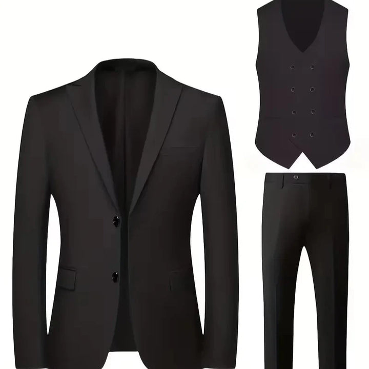 Men's Slim Fit Three Piece Suit with Double Breasted Waistcoat