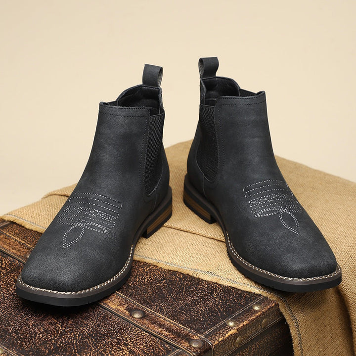 Men's Leather Chelsea Boots with Western Stitching