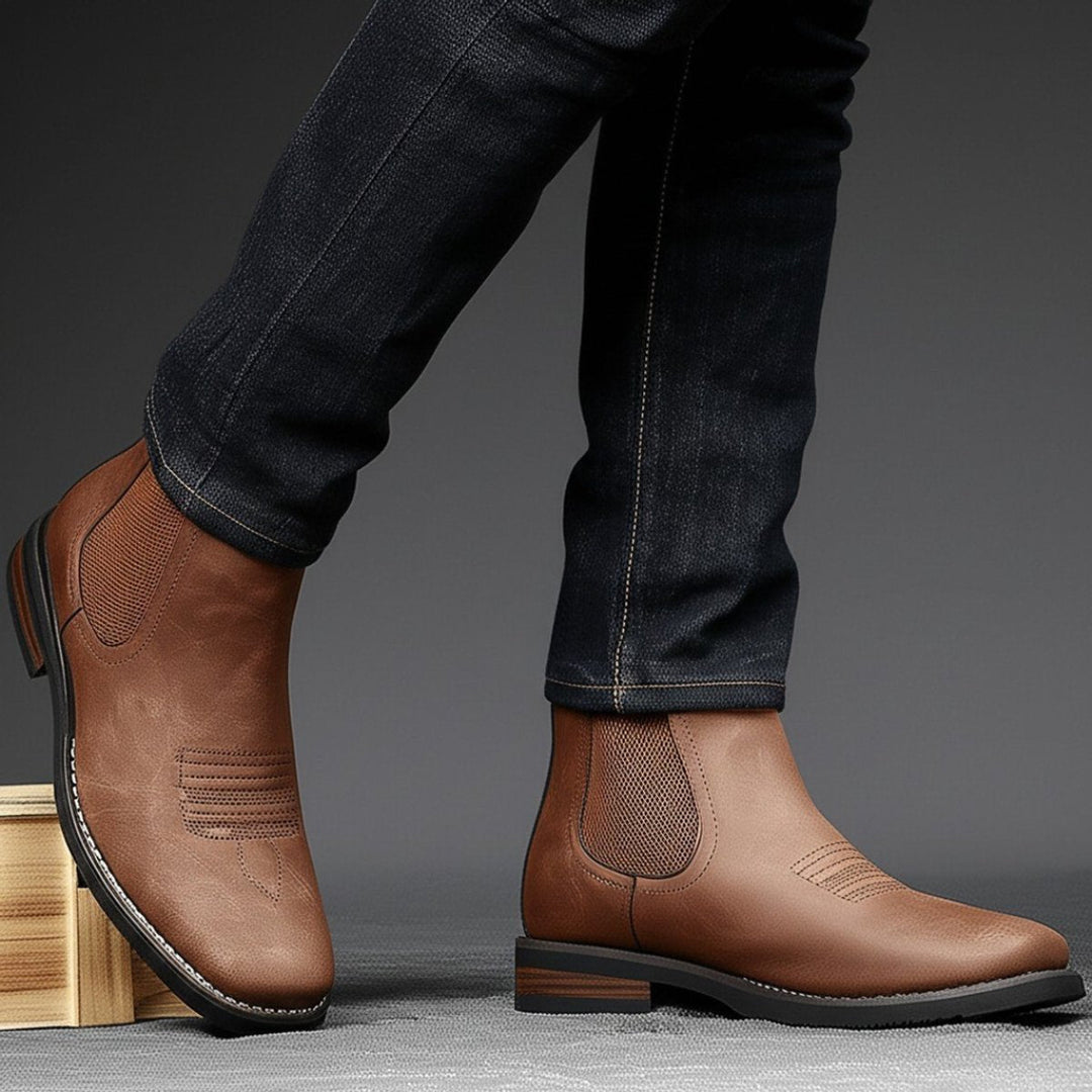 Men's Leather Chelsea Boots with Western Stitching