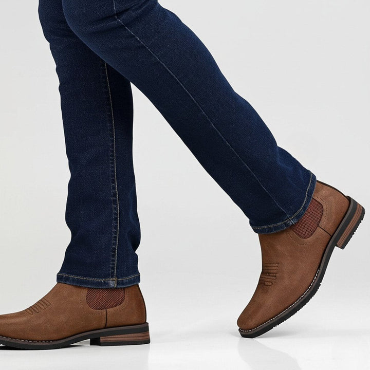 Men's Leather Chelsea Boots with Western Stitching