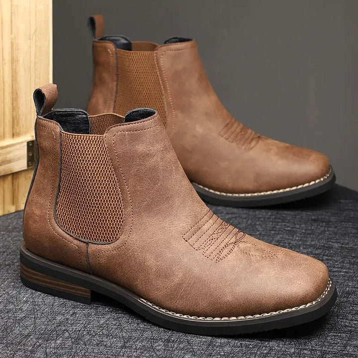 Men's Leather Chelsea Boots with Western Stitching