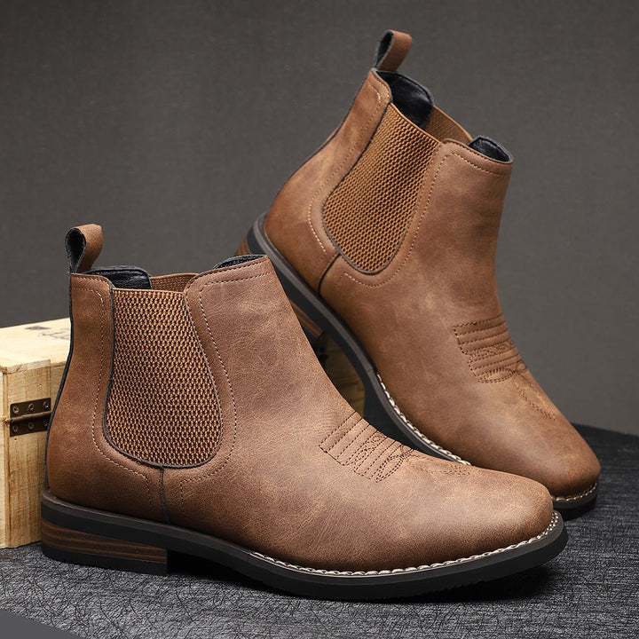 Men's Leather Chelsea Boots with Western Stitching