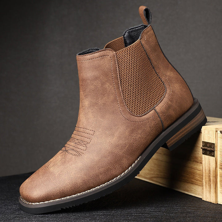 Men's Leather Chelsea Boots with Western Stitching