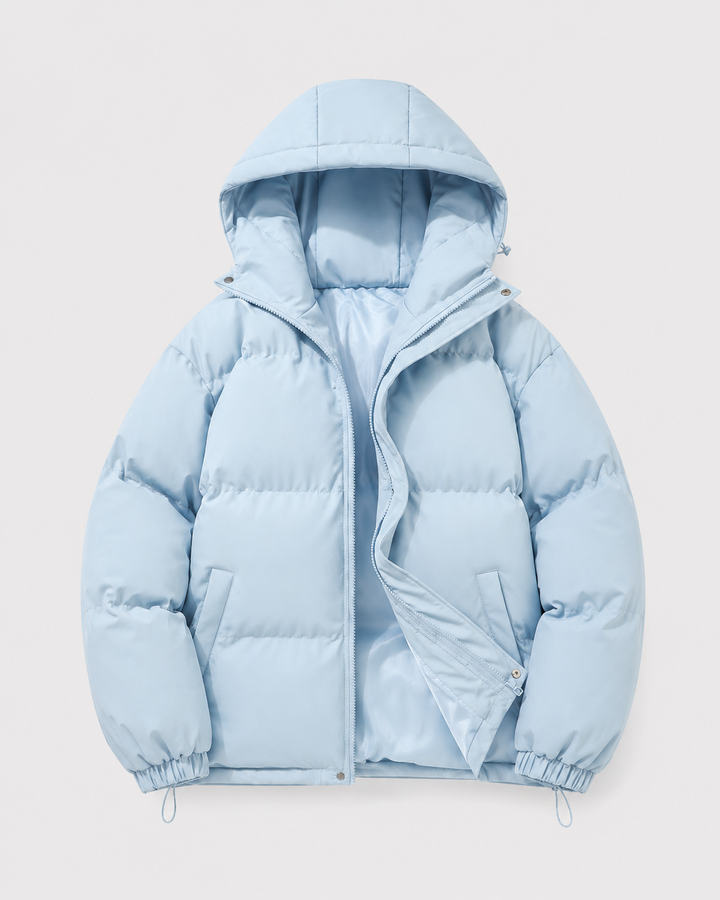 Men's Hooded Puffer Jacket with Drawstring Hem